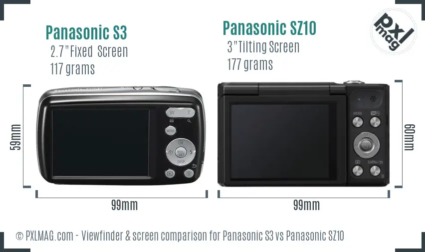 Panasonic S3 vs Panasonic SZ10 Screen and Viewfinder comparison