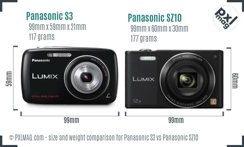 Panasonic S3 vs Panasonic SZ10 size comparison