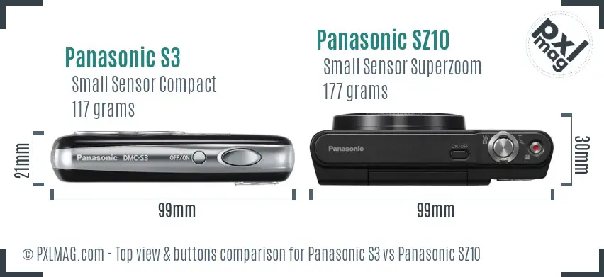 Panasonic S3 vs Panasonic SZ10 top view buttons comparison