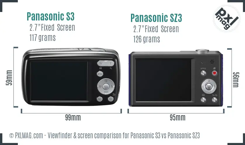 Panasonic S3 vs Panasonic SZ3 Screen and Viewfinder comparison