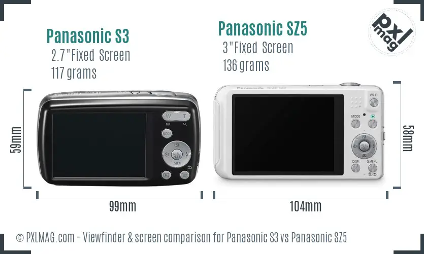 Panasonic S3 vs Panasonic SZ5 Screen and Viewfinder comparison