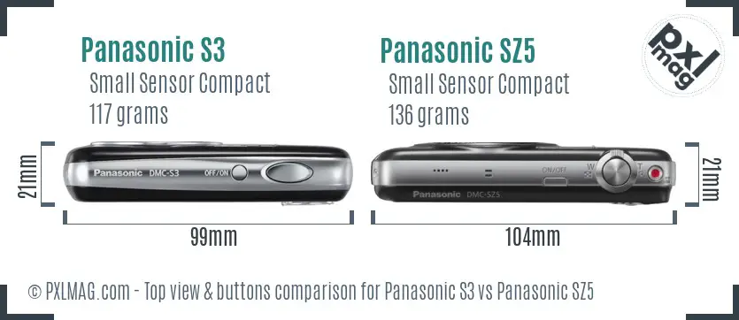 Panasonic S3 vs Panasonic SZ5 top view buttons comparison
