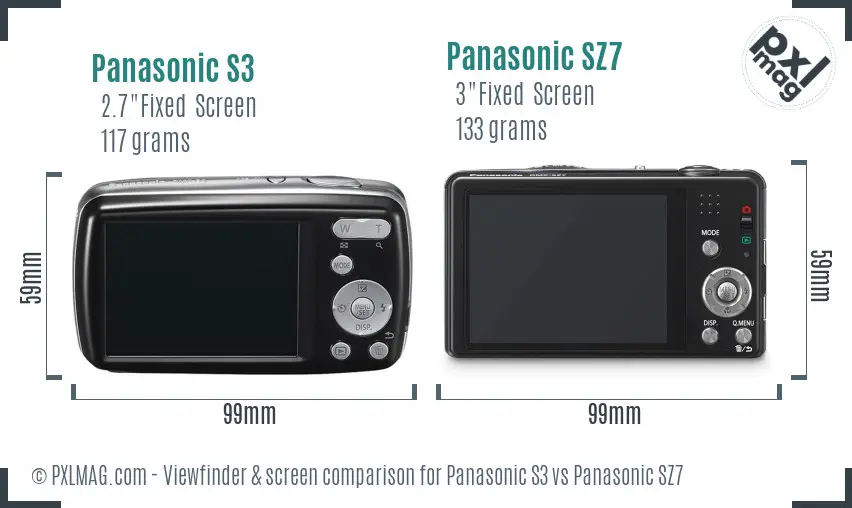 Panasonic S3 vs Panasonic SZ7 Screen and Viewfinder comparison