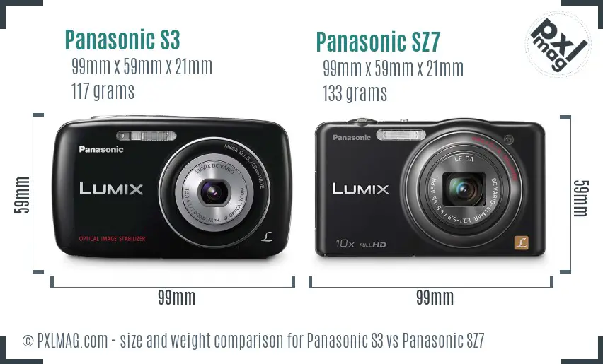 Panasonic S3 vs Panasonic SZ7 size comparison