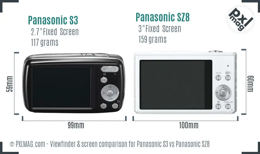 Panasonic S3 vs Panasonic SZ8 Screen and Viewfinder comparison