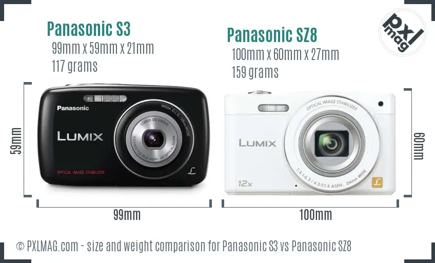 Panasonic S3 vs Panasonic SZ8 size comparison