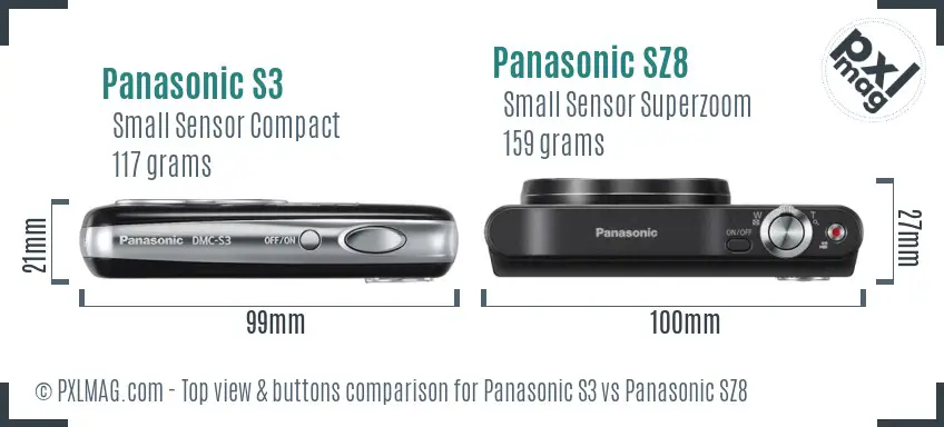 Panasonic S3 vs Panasonic SZ8 top view buttons comparison