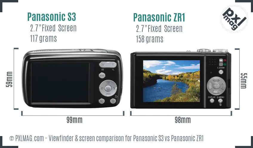 Panasonic S3 vs Panasonic ZR1 Screen and Viewfinder comparison
