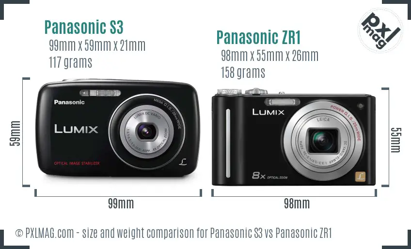 Panasonic S3 vs Panasonic ZR1 size comparison