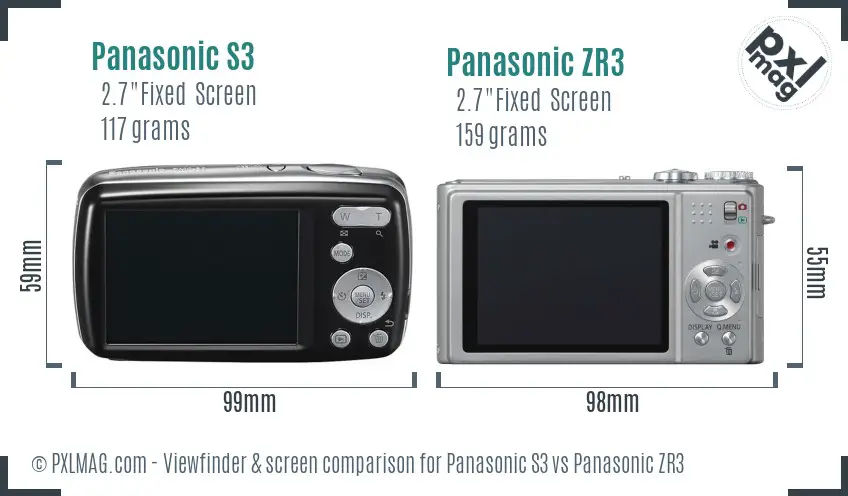 Panasonic S3 vs Panasonic ZR3 Screen and Viewfinder comparison