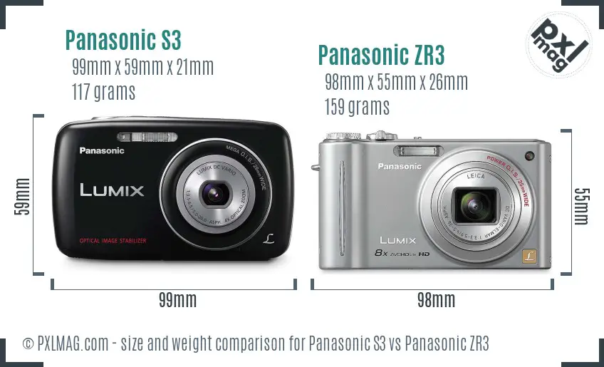 Panasonic S3 vs Panasonic ZR3 size comparison