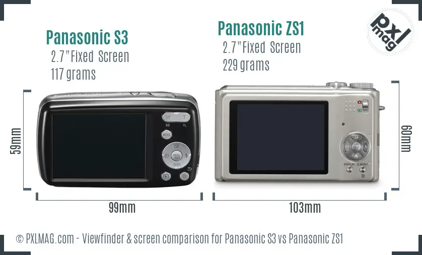 Panasonic S3 vs Panasonic ZS1 Screen and Viewfinder comparison