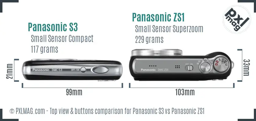 Panasonic S3 vs Panasonic ZS1 top view buttons comparison