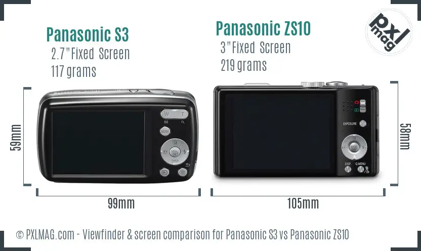 Panasonic S3 vs Panasonic ZS10 Screen and Viewfinder comparison