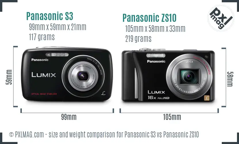 Panasonic S3 vs Panasonic ZS10 size comparison