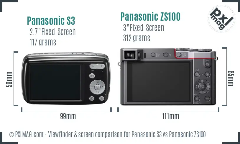 Panasonic S3 vs Panasonic ZS100 Screen and Viewfinder comparison