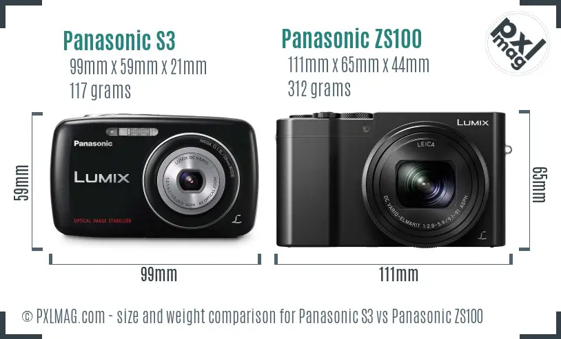Panasonic S3 vs Panasonic ZS100 size comparison