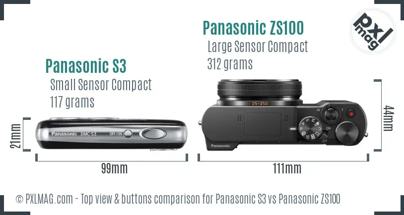 Panasonic S3 vs Panasonic ZS100 top view buttons comparison