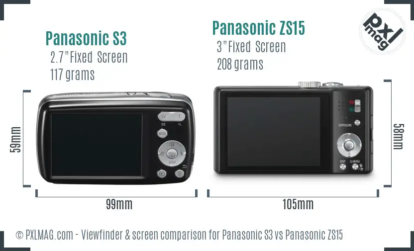 Panasonic S3 vs Panasonic ZS15 Screen and Viewfinder comparison