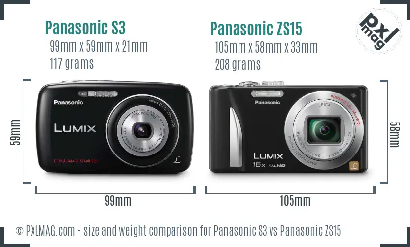 Panasonic S3 vs Panasonic ZS15 size comparison