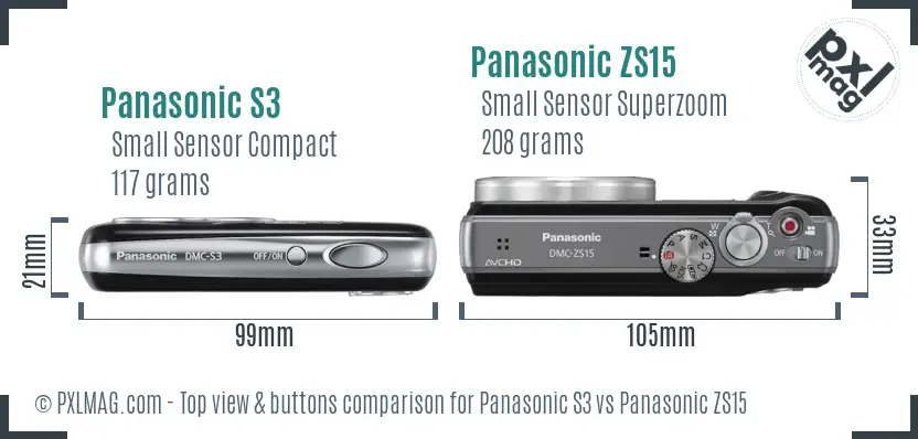 Panasonic S3 vs Panasonic ZS15 top view buttons comparison