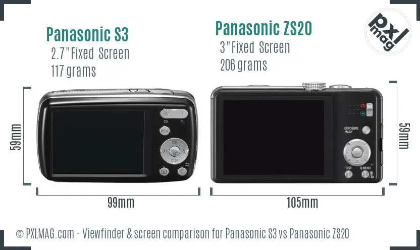 Panasonic S3 vs Panasonic ZS20 Screen and Viewfinder comparison