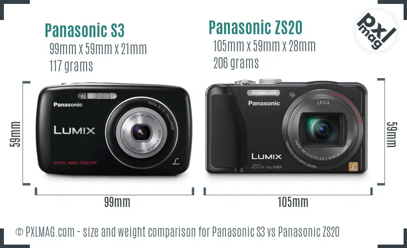 Panasonic S3 vs Panasonic ZS20 size comparison