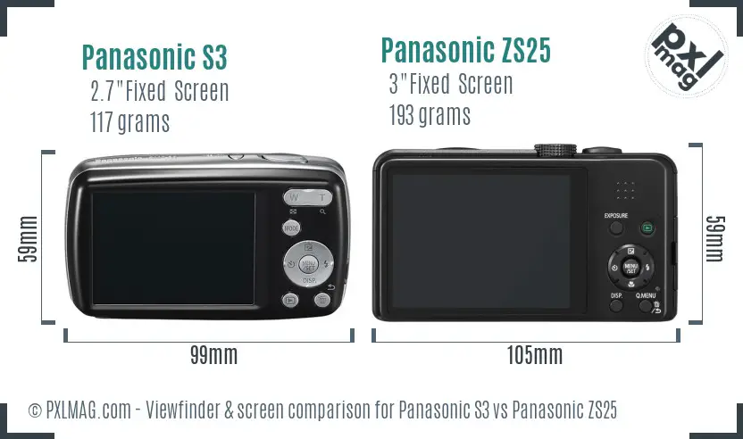 Panasonic S3 vs Panasonic ZS25 Screen and Viewfinder comparison