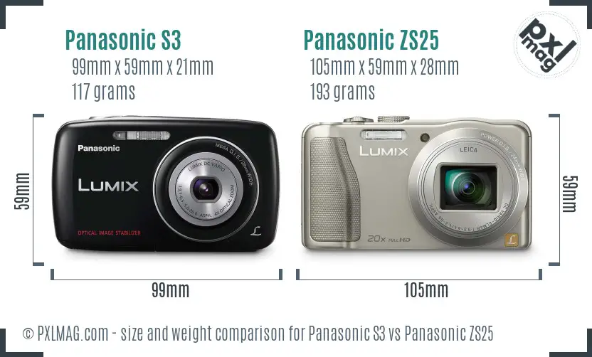 Panasonic S3 vs Panasonic ZS25 size comparison