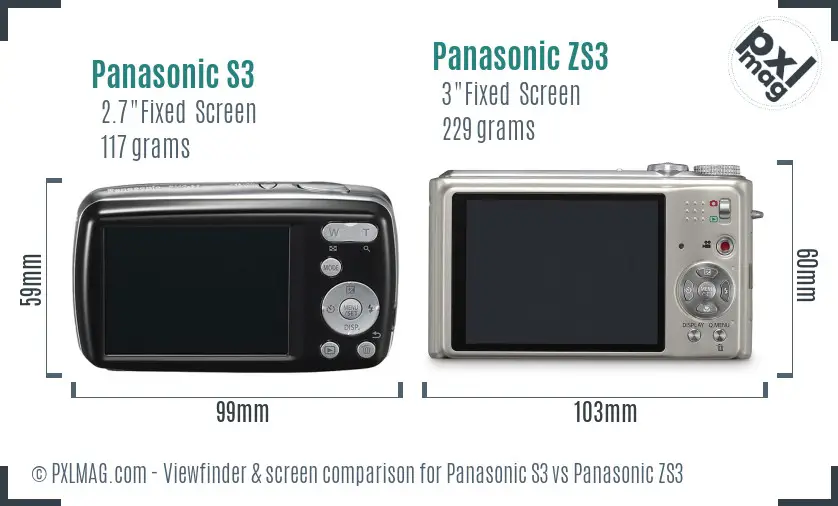 Panasonic S3 vs Panasonic ZS3 Screen and Viewfinder comparison
