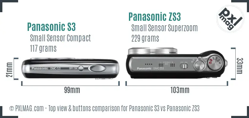 Panasonic S3 vs Panasonic ZS3 top view buttons comparison