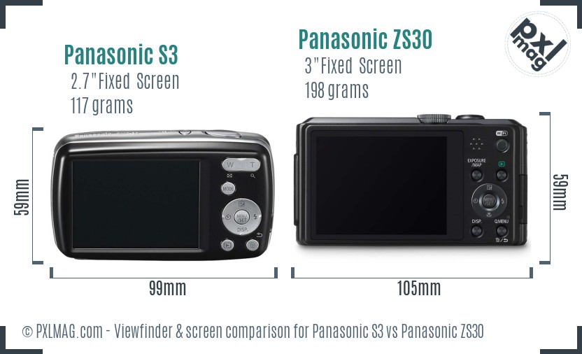Panasonic S3 vs Panasonic ZS30 Screen and Viewfinder comparison