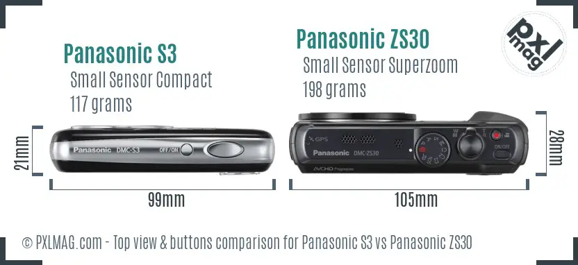 Panasonic S3 vs Panasonic ZS30 top view buttons comparison