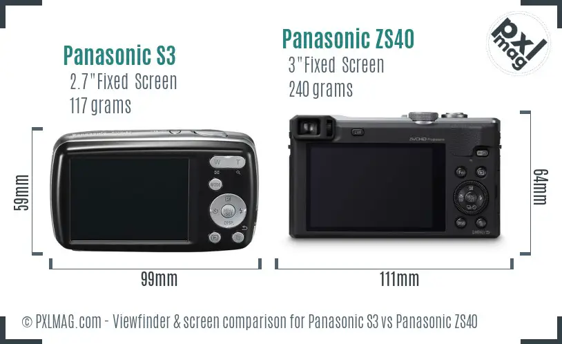 Panasonic S3 vs Panasonic ZS40 Screen and Viewfinder comparison