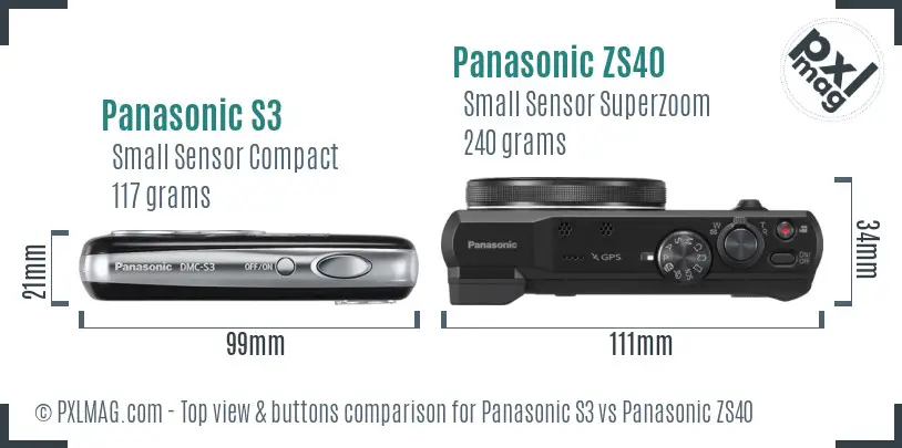 Panasonic S3 vs Panasonic ZS40 top view buttons comparison