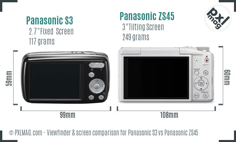 Panasonic S3 vs Panasonic ZS45 Screen and Viewfinder comparison