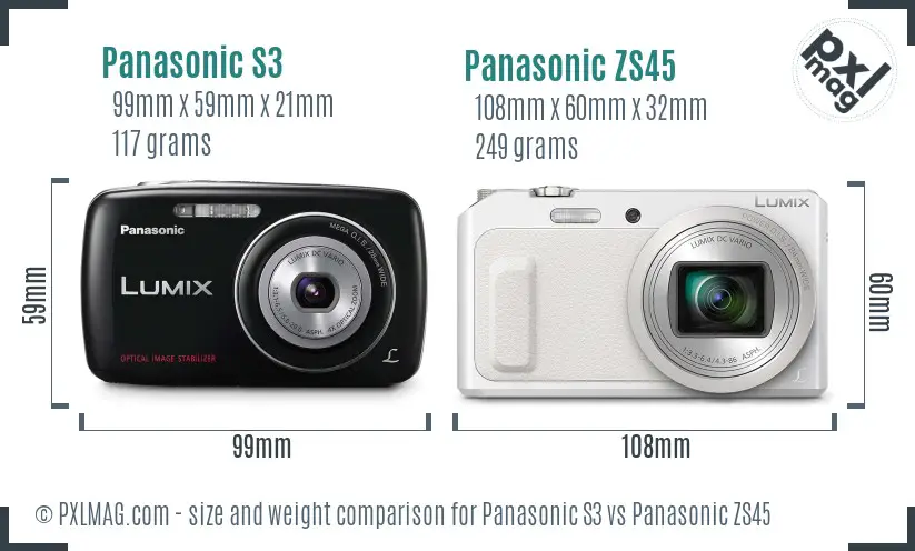Panasonic S3 vs Panasonic ZS45 size comparison
