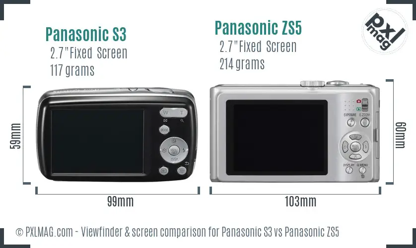 Panasonic S3 vs Panasonic ZS5 Screen and Viewfinder comparison