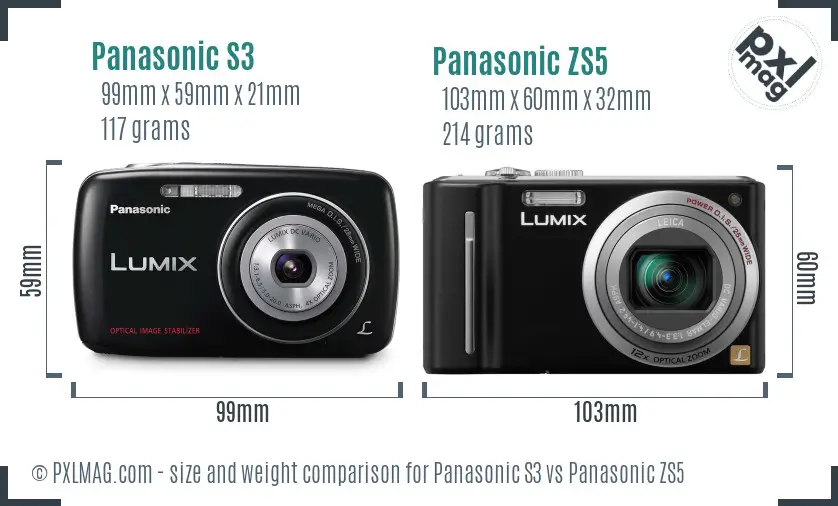 Panasonic S3 vs Panasonic ZS5 size comparison