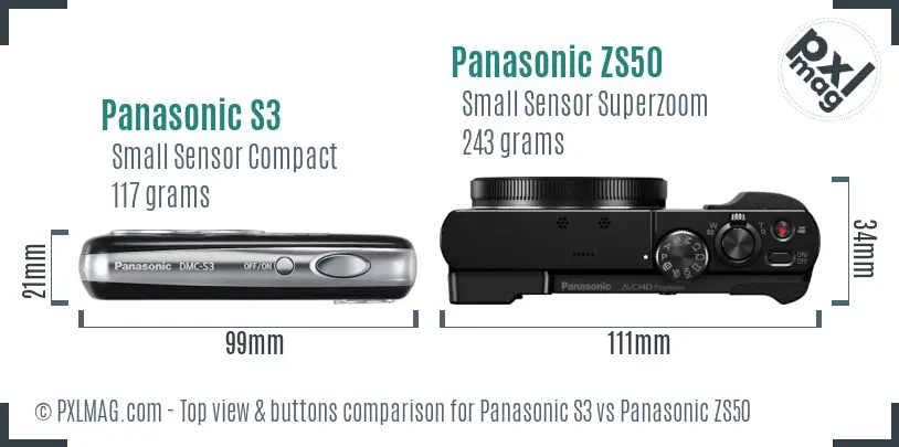 Panasonic S3 vs Panasonic ZS50 top view buttons comparison