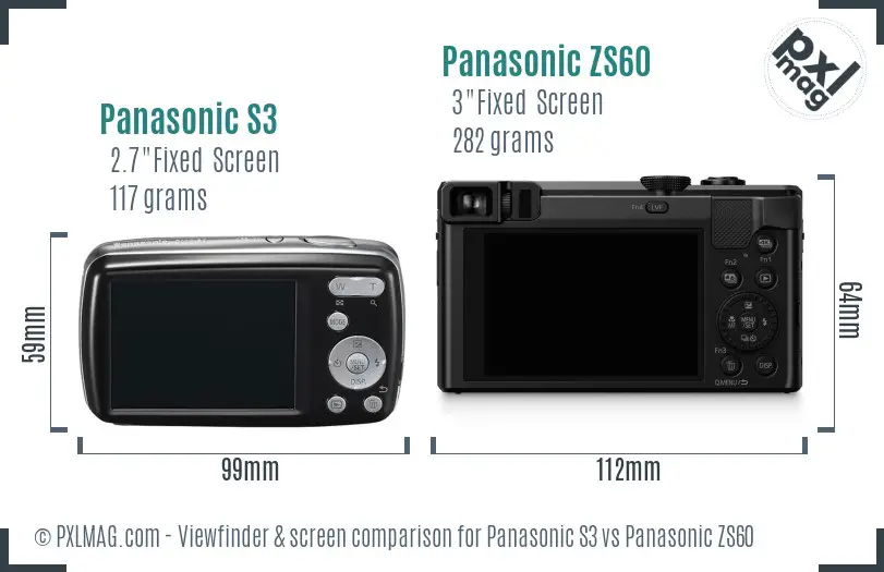 Panasonic S3 vs Panasonic ZS60 Screen and Viewfinder comparison