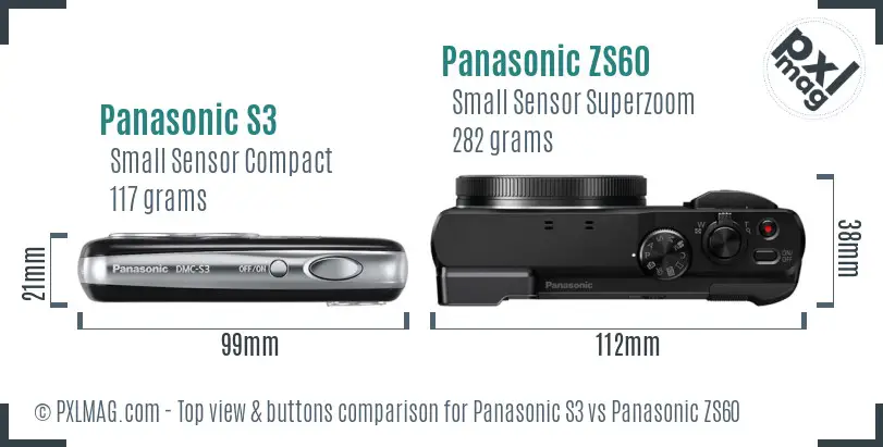 Panasonic S3 vs Panasonic ZS60 top view buttons comparison