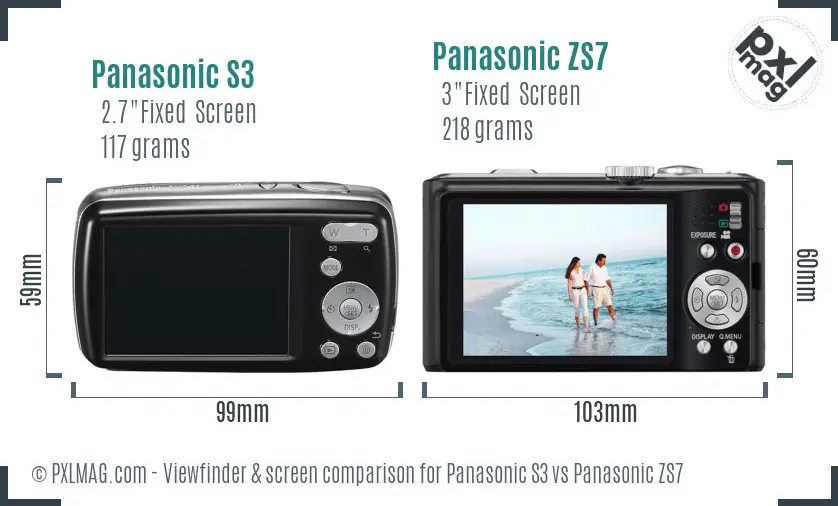 Panasonic S3 vs Panasonic ZS7 Screen and Viewfinder comparison