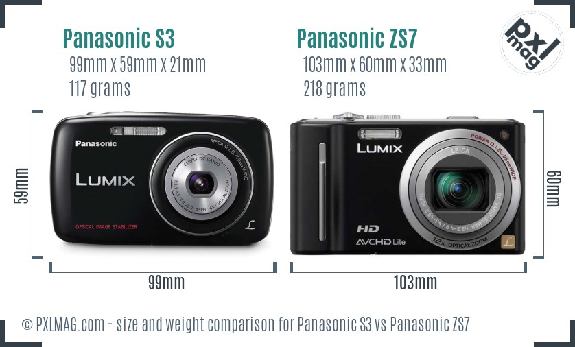 Panasonic S3 vs Panasonic ZS7 size comparison