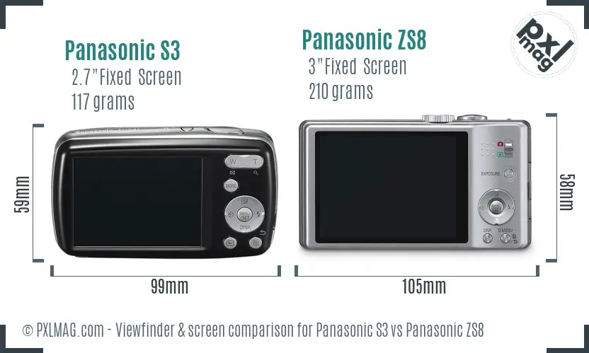Panasonic S3 vs Panasonic ZS8 Screen and Viewfinder comparison