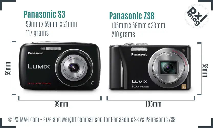 Panasonic S3 vs Panasonic ZS8 size comparison