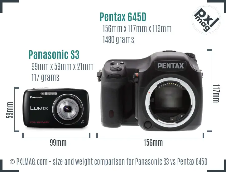 Panasonic S3 vs Pentax 645D size comparison