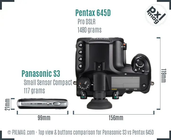 Panasonic S3 vs Pentax 645D top view buttons comparison