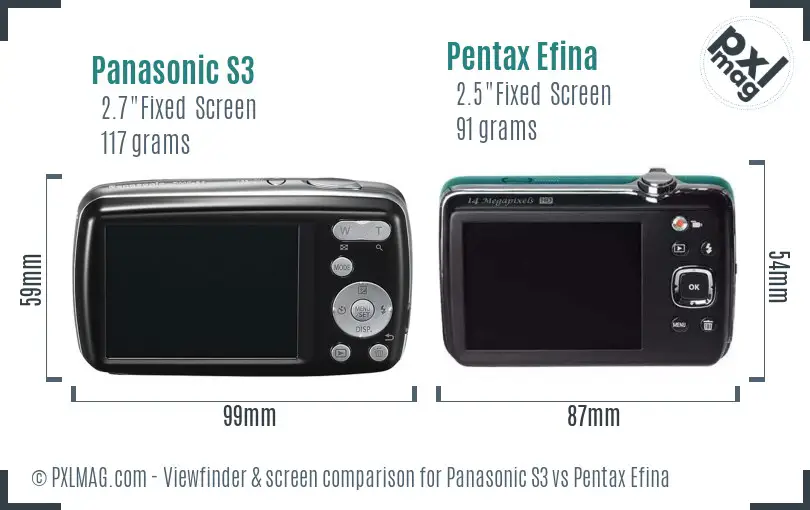 Panasonic S3 vs Pentax Efina Screen and Viewfinder comparison