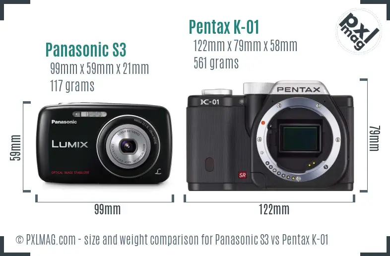 Panasonic S3 vs Pentax K-01 size comparison